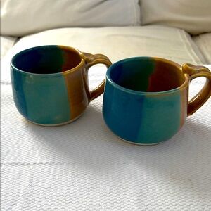 Leola Rutherford Alaska Studio Art Pottery set of 2 Mugs Turquoise/Blue Glazed